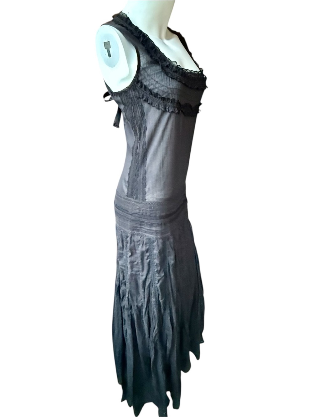NWT vintage Zara Black Sleeveless Maxi Dress with Lace Trim